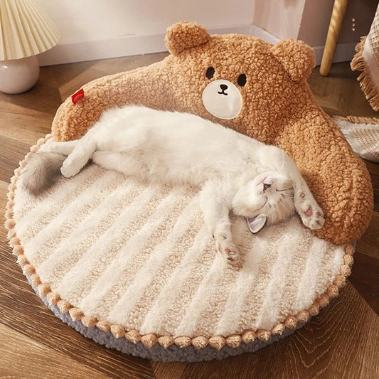 Plush Bear Flat Bed for Cats and Dogs - Kawaii Pet Central - Cute Pet Sleeping