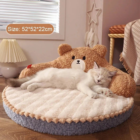 Plush Bear Flat Bed for Cats and Dogs - Kawaii Pet Central - Cute Pet Sleeping