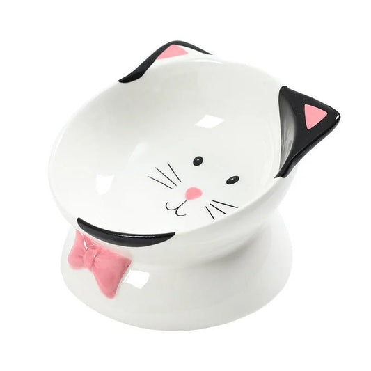 Bow Tie Ceramic Cat Food Bowl - Kawaii Pet Central