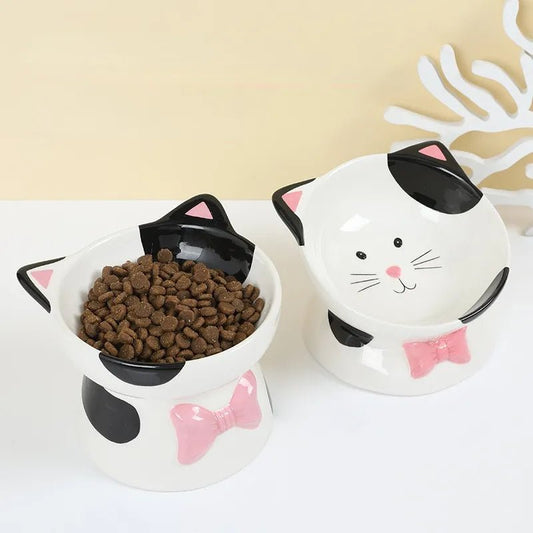 Bow Tie Ceramic Cat Food Bowl - Kawaii Pet Central