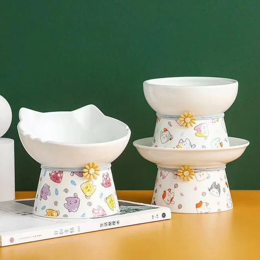Kitty Motif Ceramic Pet Food Bowl - Kawaii Pet Central